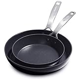 GreenPan SearSmart Hard Anodized Healthy Ceramic Nonstick, 8" and 10" Frying Pan Skillet Set, PFAS-Free, Textured Surface, Dishwasher Safe, Black