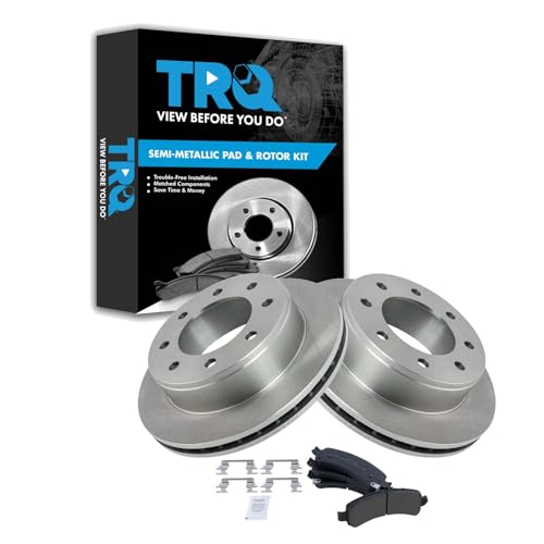 Image of TRQ Rear Brake Pad and Rotor Set Semi Metallic | For 2003-2020 Chevrolet Express 2500 Express 3500 GMC Savana 2500 Savana 3500