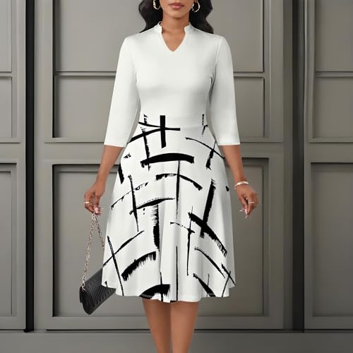Image of PinkPatty Women's Casual A-line Midi Dresses 3 /4 Sleeve V Neck Fit and Flare Dress with Pockets