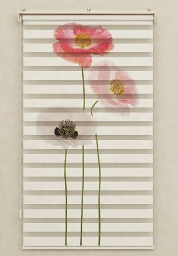 Patterned Customizable Roller Blinds | 3 Flowers Themed Kitchen Zebra Roller Blind Curtain | Day and Night Use for Kitchen Double Layer Light Filtering