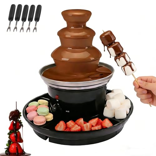 3-Tier Electric Chocolate Fondue Fountain Stainless Steel Party Fountain with Fruit Plate for Birthday Party Wedding Celebration Chocolate Capacity 1 Lbs