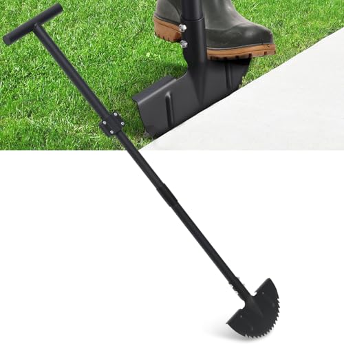 CALCHELE Saw-Tooth Edger Lawn Tool, 48 Inch Half Moon Lawn Edger with T-Grip, Sidewalk Grass Long Handled Step Edger