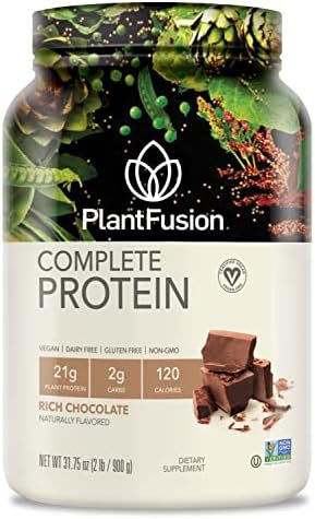 PlantFusion Complete Vegan Protein Powder - Plant Based Protein Powder With BCAAs, Digestive Enzymes and Pea Protein - Keto, Gluten Free, Soy Free, Non-Dairy, No Sugar, Non-GMO - Chocolate 2 lb