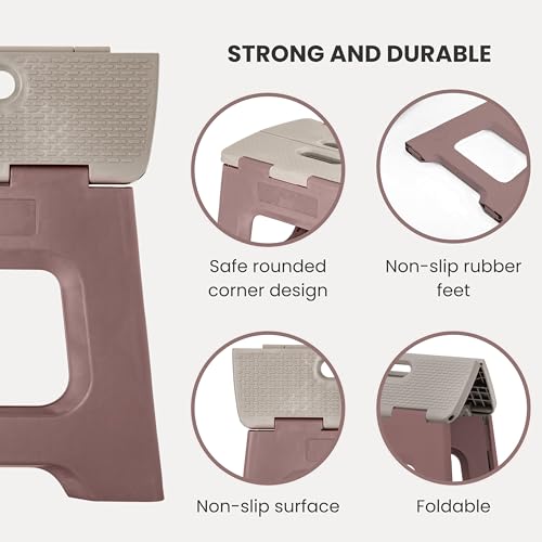 Image of Vigar Compact Foldable Step Stool, 10-1 /2-Inch, Brown | For Adults, Up to 330 Pound, Lightweight Stool, Non-Slip, Folding Design, Compact Size, Easy to Store