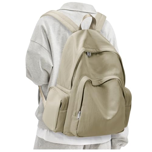 School Backpack for Girls Boys, Lightweight Middle School Bookbag, Casual Daypack Classic College High School Backpack for Women Men, Waterproof Travel Daypack - Khaki