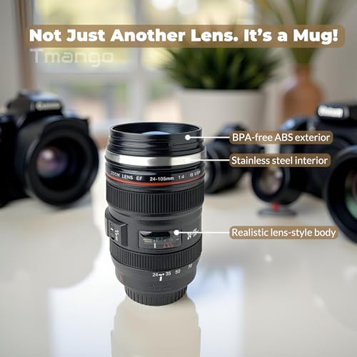 image for Tmango Camera Lens Coffee Mug with Clear Lid – Unique Realistic Lens