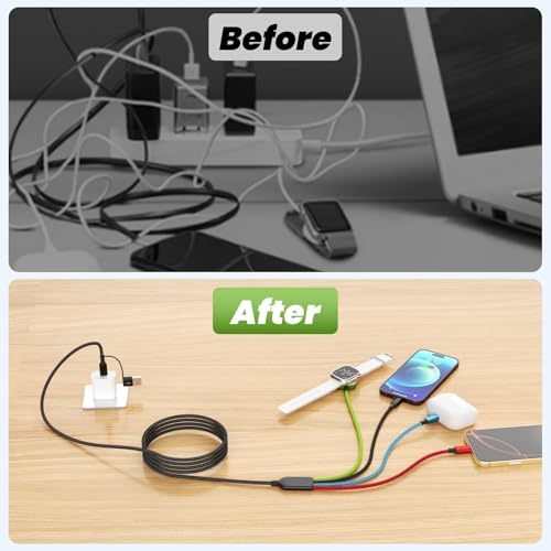 Image of Dual USB C Multi Charging Cable with iWatch Charger, 2 Pack 5FT Travel