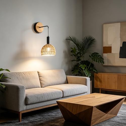 Aplique de pared LED regulable con control remoto y pantalla de bambú de carga USB tipo D 7