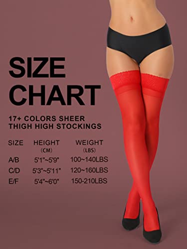 Image of HONENNA 2 Pairs Sheer Thigh High Stockings, 17+ Colors Stay Up Lace Top with Anti-Slip Silicone for Women