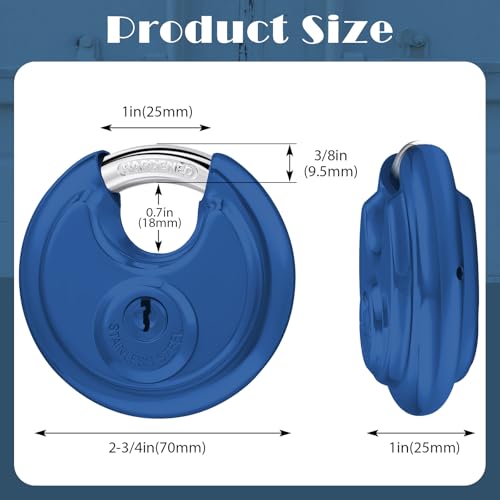 Image of Chumia 16 Pack Padlocks Keyed Alike, Stainless Steel 2-3 /4 Wide, 3 /8 Shackle Disc Locks for Outdoor, Storage Units, Garages, Gym Lockers(Blue)