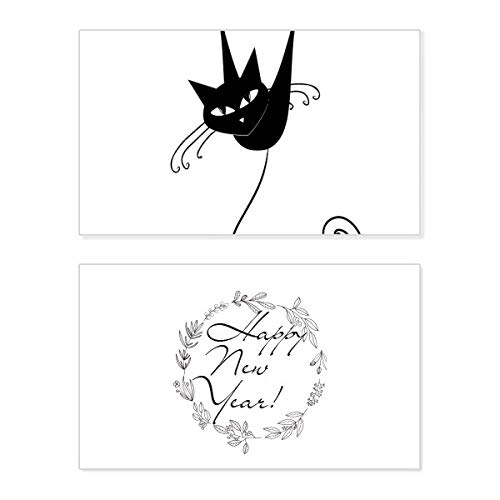 Tarjeta de Año Nuevo con un tierno gato negro para tus mejores deseos