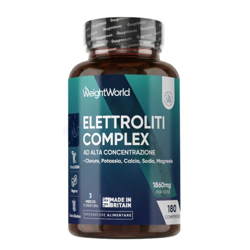 Elettroliti, 5 Sali Minerali, Magnesio, Potassio, Sodio, Calcio, Cloruro | Elettroliti Senza Zucchero, 3 Mesi di Fornitura, Sali Minerali Integratori Pre e Post Workout, Electrolytes 180 Compresse