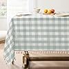 Softalker Spring Checkered Tablecloth Rectangle Heavy Weight Linen Cotton Gingham Boho Table Cloth with Tassel Wrinkle Free Buffalo Plaid Table Cover for DiningPartyOutdoor 55 x 84 Inch Aqua