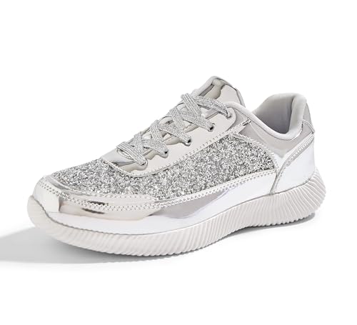 Image of BELOS Women's Glitter Shoes Sparkly Lightweight Metallic Sequins Tennis Shoes Casual Retro Braided Walking Shoes