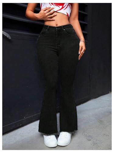 WDIRARA Women's High Waisted Flare Jeans Stretchy Raw Hem Bootcut Denim Pants3