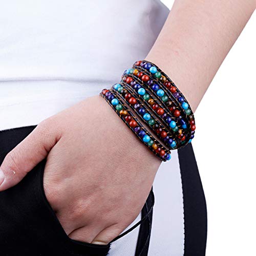 Nupuyai Handmade Leather Beaded Stone Wraps Bracelet Collection For Unisex Chakra #TOP3