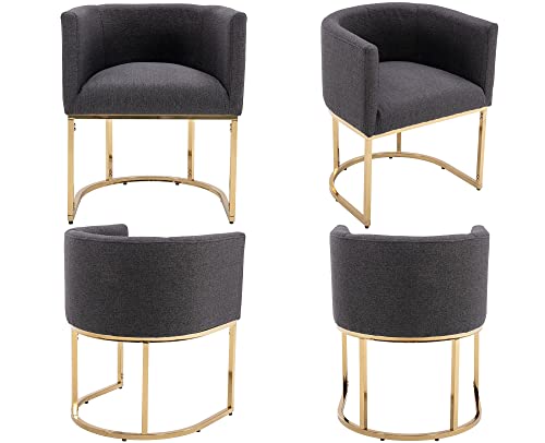 Vescasa Linen Upholstered Dining Chairs With Barrel Back, Mid Century Modern Padded Restaurant Chairs With Gold Metal Frame For Kitchen, Dining Room, Set Of 2, Charcoal #TOP6