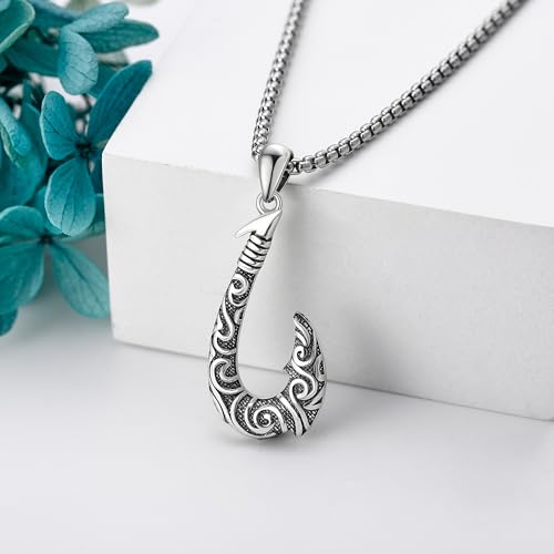 URONE Fish Hook Necklace Sterling Silver Hawaii Fishing Hook Pendant Necklace Jewelry Gifts for Men2