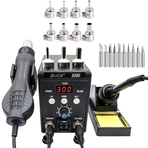 2 in 1 Digital Soldering Station Hot Air Gun Solder Iron SMD BGA Rework Desoldering Welding Repair Tools 760W 8586 KIT V