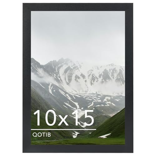 QOTIB 10x15 Picture Frame Black for Wall Mounting, Horizontal and Vertical Formats for Wall Hanging, Wood 10x15 Frame, Black, 1 Pack