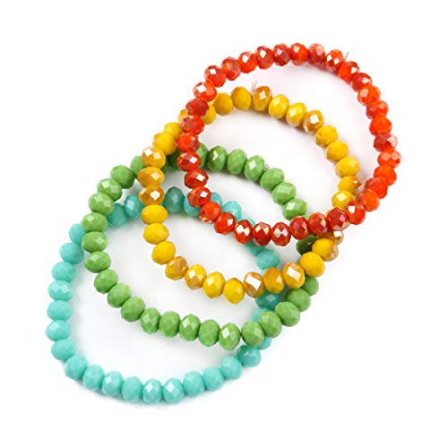 Image of RIAH FASHION Bohemian Multi-Layer Beaded Stacking Bracelet - Versatile Stretch Strand Statement Wrap Slip-on Cuff Bangle Shiny Crystal Bead Metallic, USA Flag, Rainbow Pride