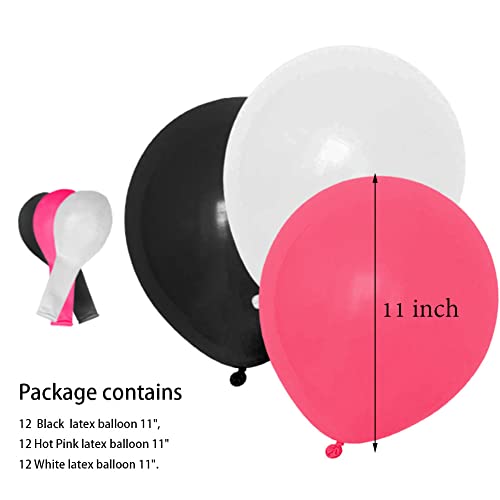 Lxnoap 12 Hot Pink 12 Black 12 White Party Balloon Kit