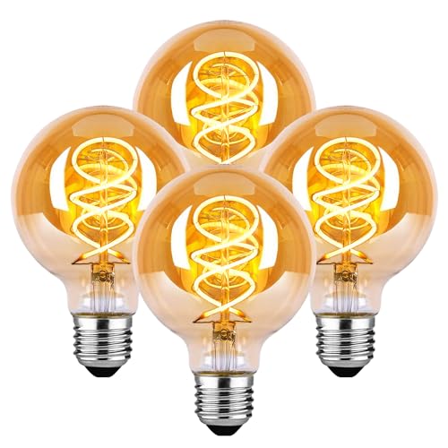BNITITU Edison LED Vintage Glühbirne, Dimmbar Glühbirne E27 4W LED Warmweiss, Vintage Edison Dimmbar lampe E27 Ideal für Nostalgie und Retro Beleuchtung - Bernstein - 4 Stück（G80 HPS）