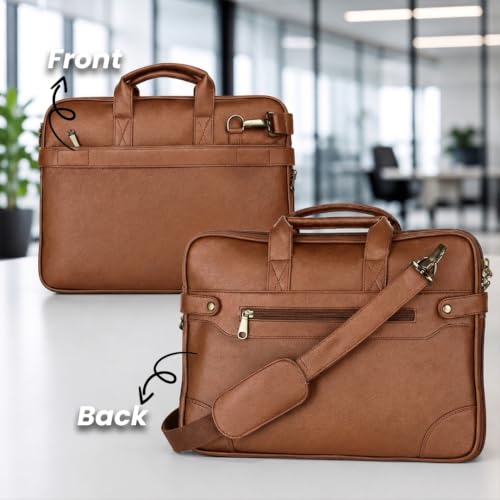Image of Giftana 6 in 1 Premium Laptop Bag with Personalized Diary and Pen, Keychain, Card Holder, Mobile Stand with Name, Customized Gift for Husband, Father, Employee Welcome Kit, Corporate Gift for Employees (Brown)