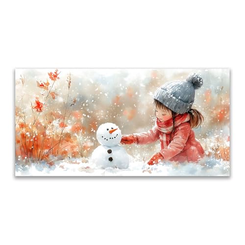 Impression sur toile hiver paysage de neige orange 50x100cm pour decoration murale salon