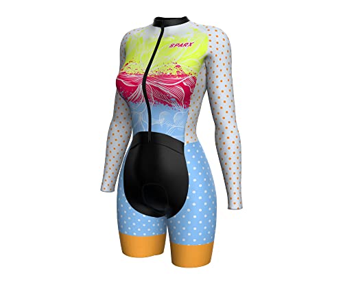 Sparx Premium Women Cycling Skinsuit Padded Speedsuit Women One Piece Cycling Kit (Tropical, 3XL)