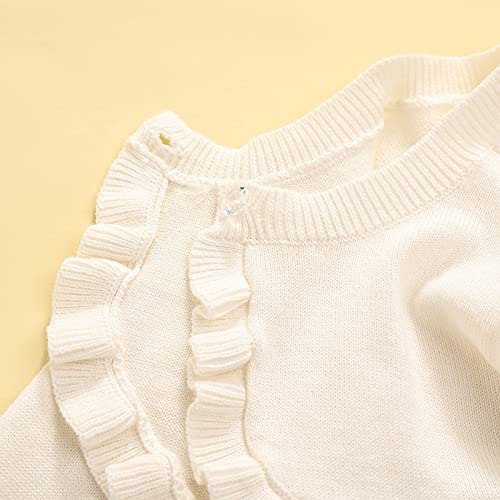 Toddler Baby Girl Sweater Crop Top Knit Cardigan Long Sleeve Ruffled One Button Cute Outwear Kids Fall Shrug Cover Up (White,4-5 Years) #TOP4