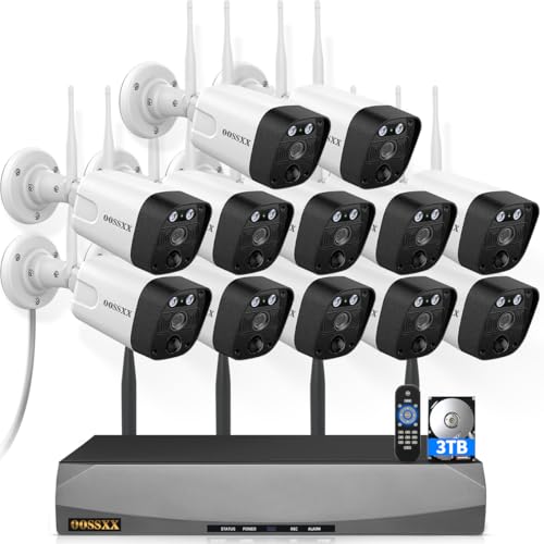 Image of (2026 Upgrade) 5MP Wireless Security Camera System with 12pcs WiFi Cameras, 16CH NVR & 3TB HDD, Dual Antennas for 55% Longer Range, Dual-Band 2.4 /5.8GHz, 130 Wide Angle, 2-Way Audio, IP66