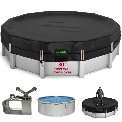 QH.HOME 550D 30 Ft Round Winter Pool Cover Tear Resistant Heavy Duty Fabric by QH.HOME - Used condition - US$194.21
