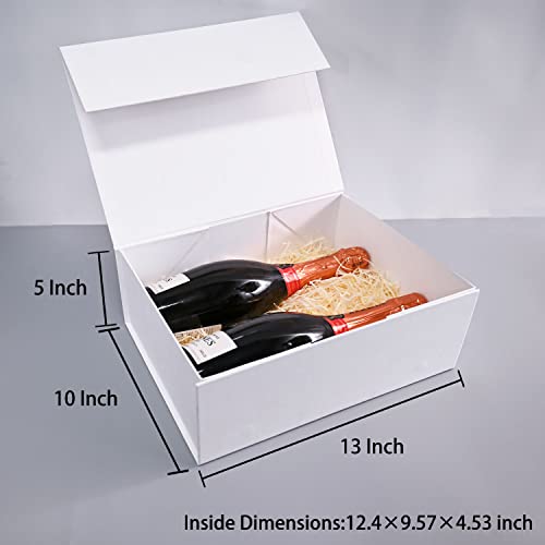 Image of LIFELUM White Gift Boxes with Lids Bulk for Presents 5 Pack Gift Boxes 13.85 x 8.35 x 4.45 inch Large Gift Box Contains Card,Sticker,Ribbon, Shredded Paper Filler for Anniversary, Weeding Gifts