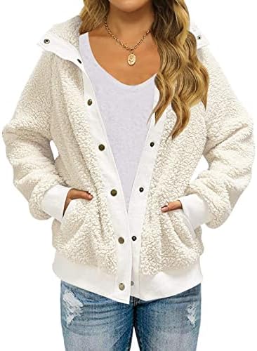 MEROKEETY Womens Winter Long Sleeve Button Sherpa Jacket Coat Casual Warm Fleece