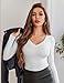 Avidlove Bodysuits Snap Crotch Womens Body Suits Tops Long Sleeve Going Out Tops Deep V Neck Bodysuit 2024 Fashion(White,XXL)