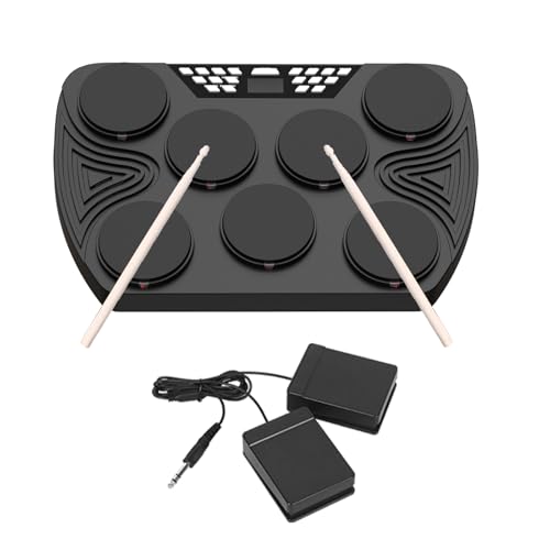 Kit de batería electrónica con 7 almohadillas sensibles a la velocidad, altavoces estéreo integrados e iluminación inteligente para principiantes