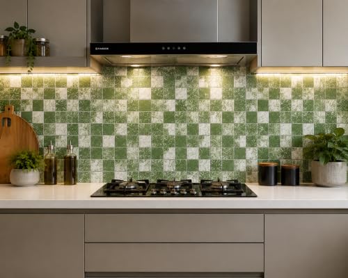 Image of Self-Adhesive PVC 3D Wall Sticker, Oil Proof & Waterproof Green Mosaic Wallpaper for Kitchen, Living Room, Wardrobe, Bedroom & Cafe Walls (60 x 200 cm, Set of 1)