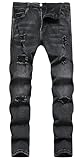 Woskrge Men's Ripped Skinny Stretch Jeans,Distressed Relaxed fit Fashion Black Denim Pants 34