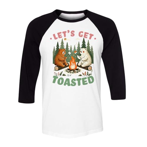 TeesAndTankYou Let's Get Toasted Three-Quarter Raglan Sleeve Baseball Shirt Unisex Medium White/Black