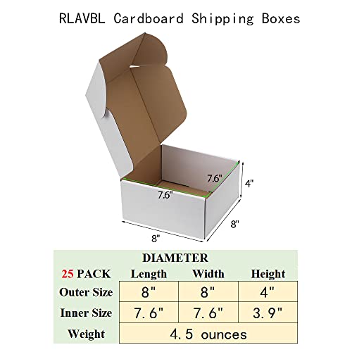 Image of RLAVBL 8x8x4 Inches Shipping Boxes Set of 25, White Small Corrugated Cardboard Box, Mailer Boxes for Packing Small Business