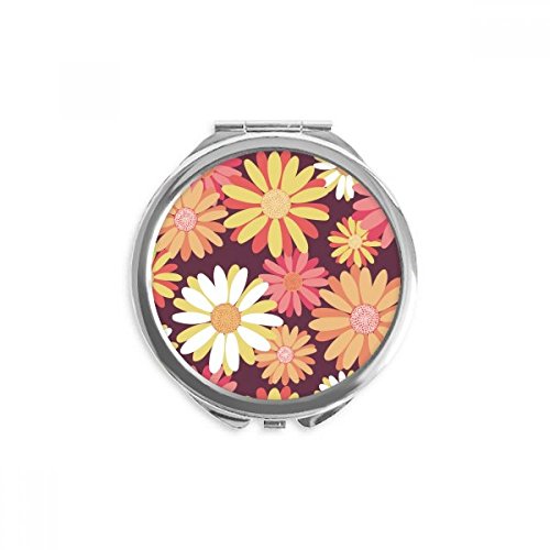 Miroir maquillage de poche fleur rouge jaune motif plante cadeau idéal pour femme rond portable