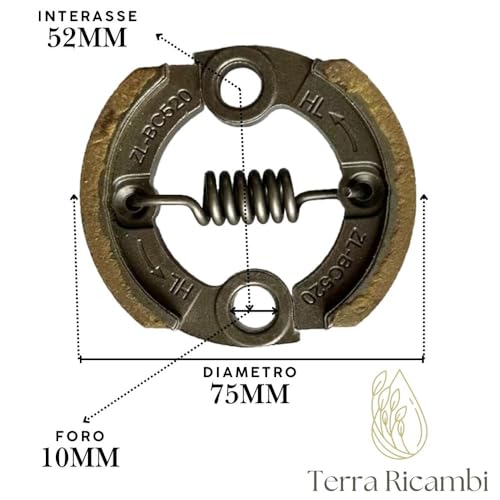 Youth Care Terra Ricambi Frizione Completa Rinforzata Per Decespugliatore Kawasaki TJ35 TJ45 TJ53, Compatibile Con Codici 13081-0635 E 13081-2224, Diametro 75 Mm, Foro 10 Mm, Interasse 52 Mm (2PZ) - 2