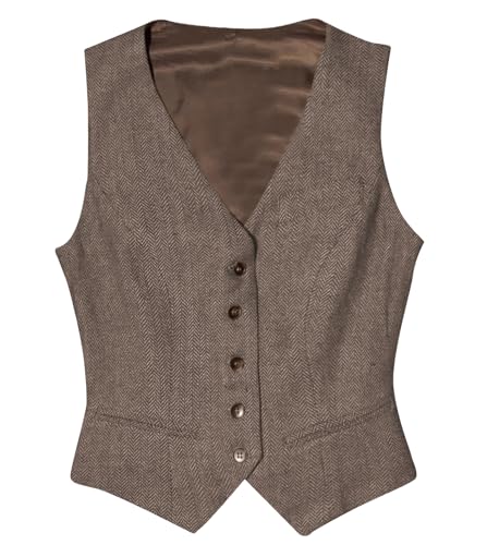 Tuikayoo Womens Herringbone tweed Sleeveless Slim Fit Button Down Top V Neck Outerwear Waistcoat Vest