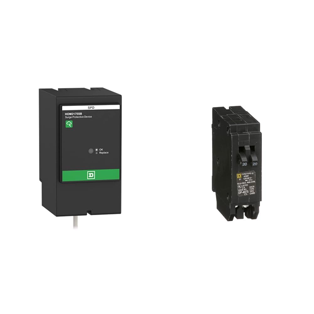 Square D - HOM2175SB Homeline SurgeBreaker, Surge Protection Device, 22.5kA, 120/240V, 1-Phase, 3-Wire,Black & Square D Square D - HOMT2020CP Homeline Tandem Circuitbreaker