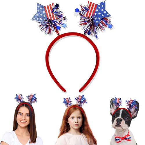 Diadema patriótica del 4 de julio, accesorios para el cabello, suministros de fiesta patriótica, bandera de Estados Unidos, diseño de estrella, cinta azul y roja, decoración para el cabello, bonito