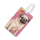 Mops Pizza Gepäckanhänger mit Name ID Karte Kreuzfahrt Gepäcketikett zum schnellen Auffinden von Gepäck Koffer, geeignet für Männer und Frauen Gepäck Handtasche Rucksack Weißer Stil