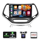 [2G+64G] Android 13 Car Radio for Jeep Cherokee 2013-2018, 10.1 inch Touch Screen Car Stereo, Carplay/Android Auto/Hi-Fi Audio/1080P/SWC/Bluetooth + AHD Backup Camera + MIC
