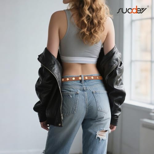 SUOSDEY Women Studded Belt Fashion Leather Belt Ladies Waist Belt Silver Gold Buckle Belt for Jeans Pants Dresses — view 3
