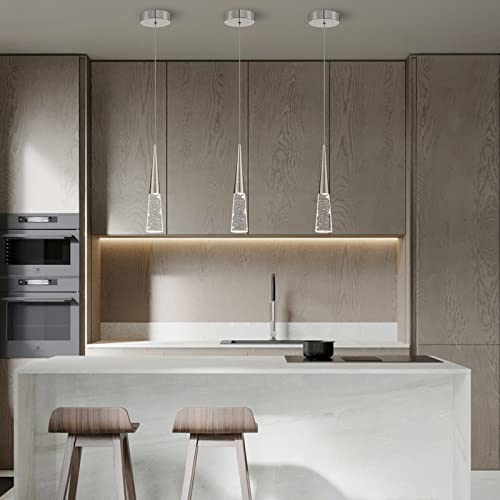 Joollysun 1-Light Crystal Pendant Light: Modern Mini Hanging Pendant Light Dimmable Led With Bubble Cone For Kitchen Island Bar Bathroom Bedroom Bedside - Brushed Nickel #TOP2